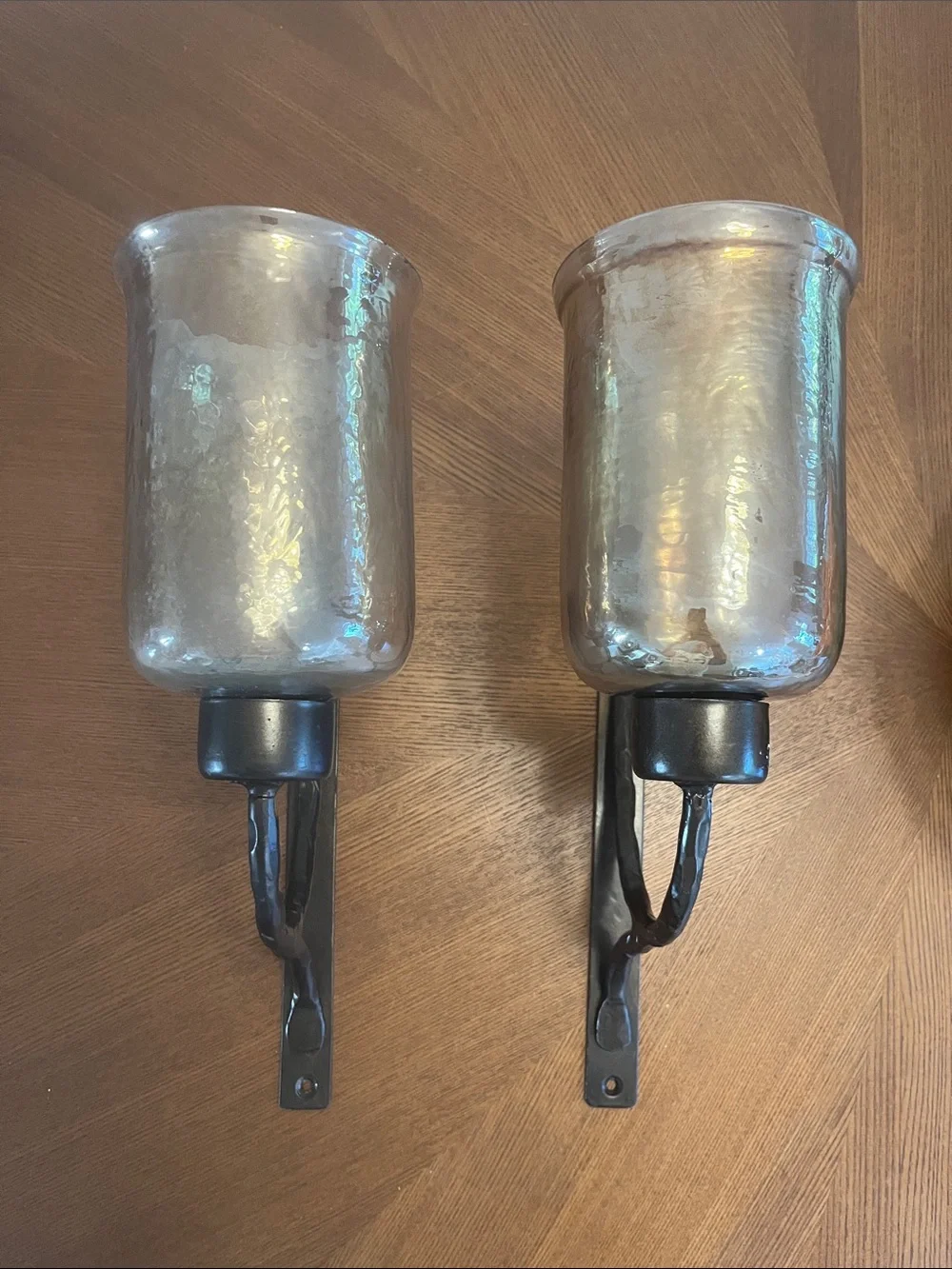 Wall Sconces Pair Metal and Amber Glass